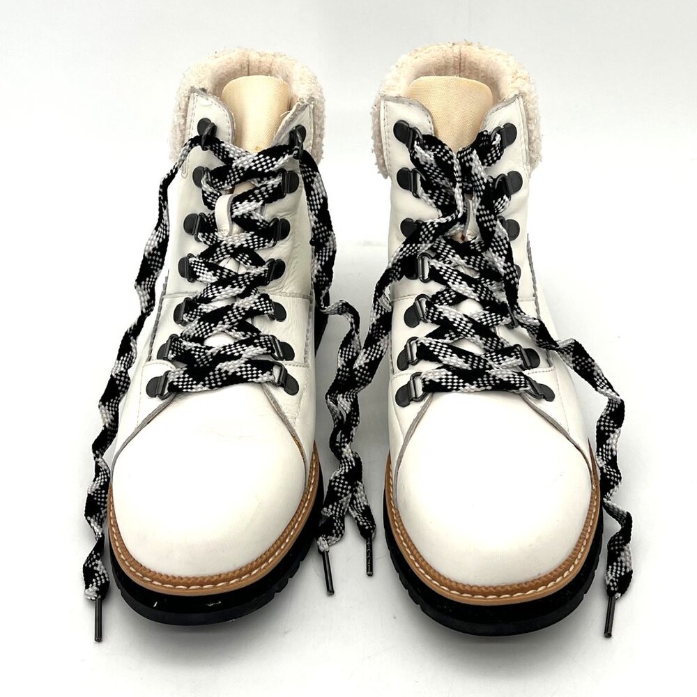 Toms Boots Womens 8.5 White Leather Lace Up Faux Fur Ankle Casual Flat Round Toe - Picture 4 of 16